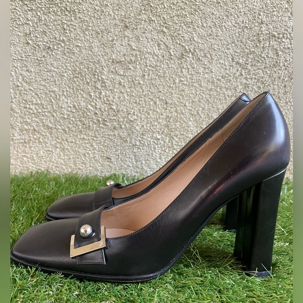Vintage Louis Vuitton Black Leather Square Toe Heels Size 38 NEW Never Worn